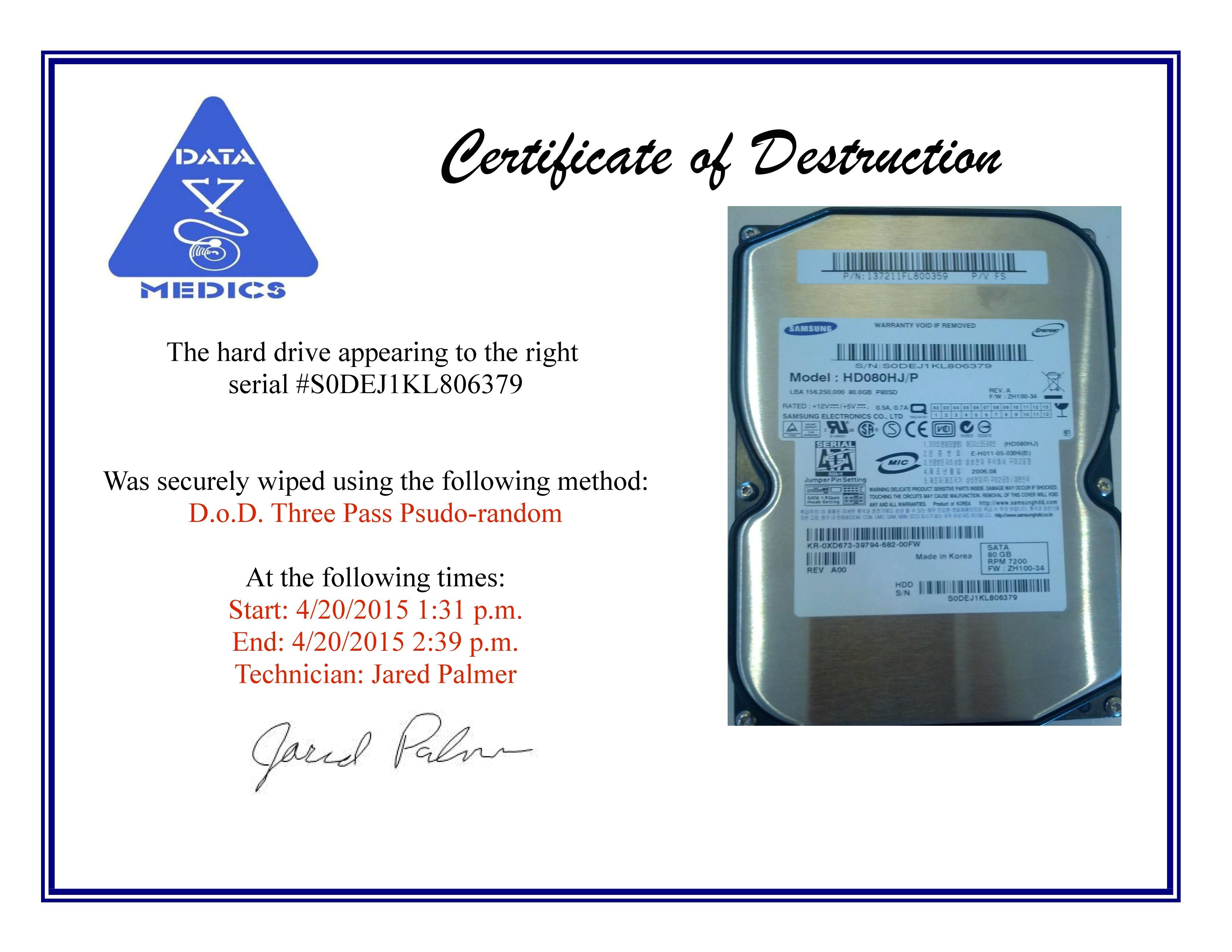 Hard Drive Certificate Of Destruction Template Free Hard Drive Wiping Services Hdd Destruction
