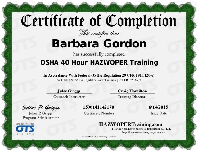 40 hour hazwoper training certificate