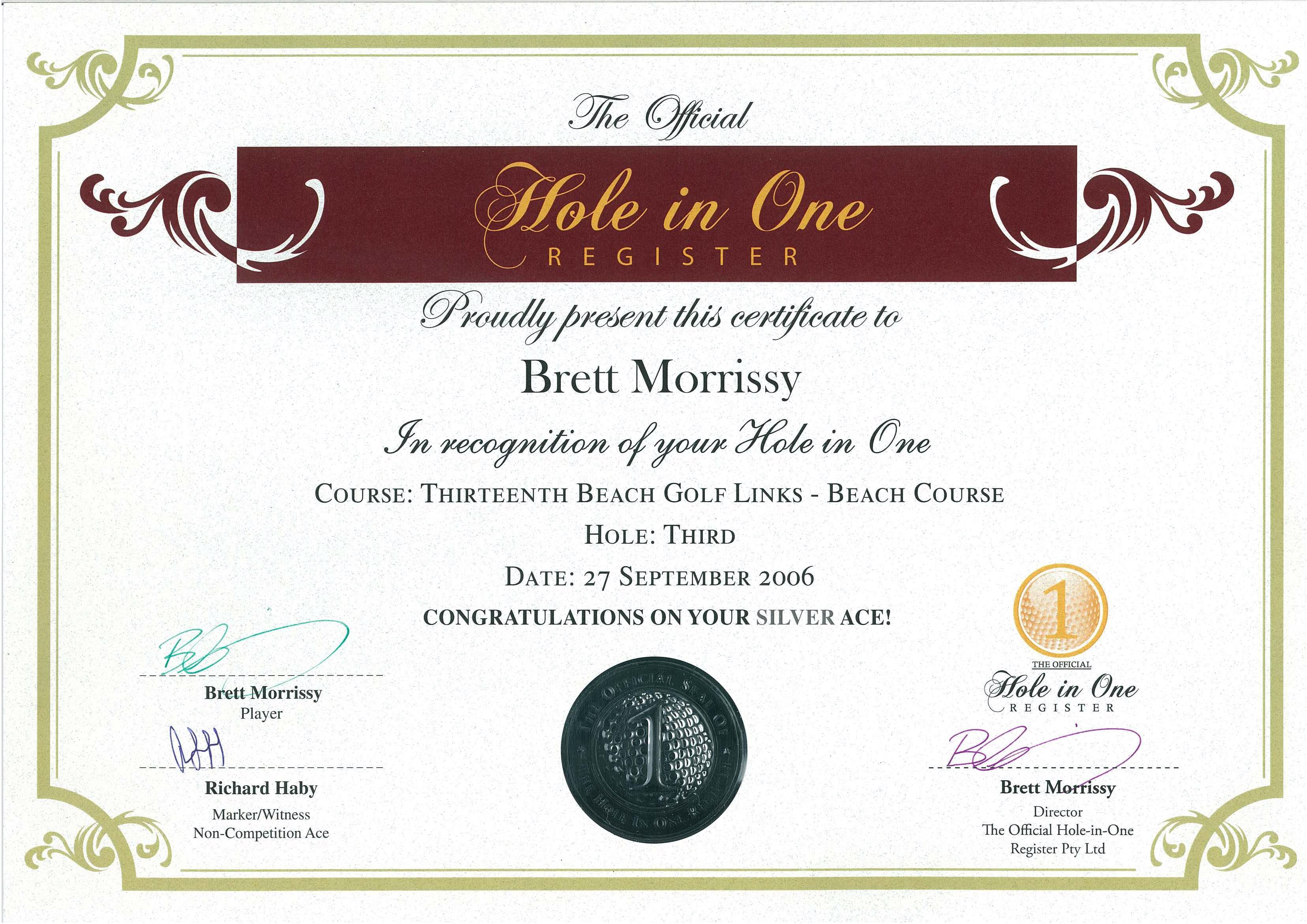 official hole in one gift certificate