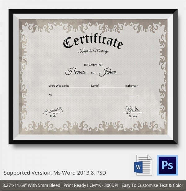 Keepsake Marriage Certificate Template 19 Marriage Certificate Templates Sample Templates