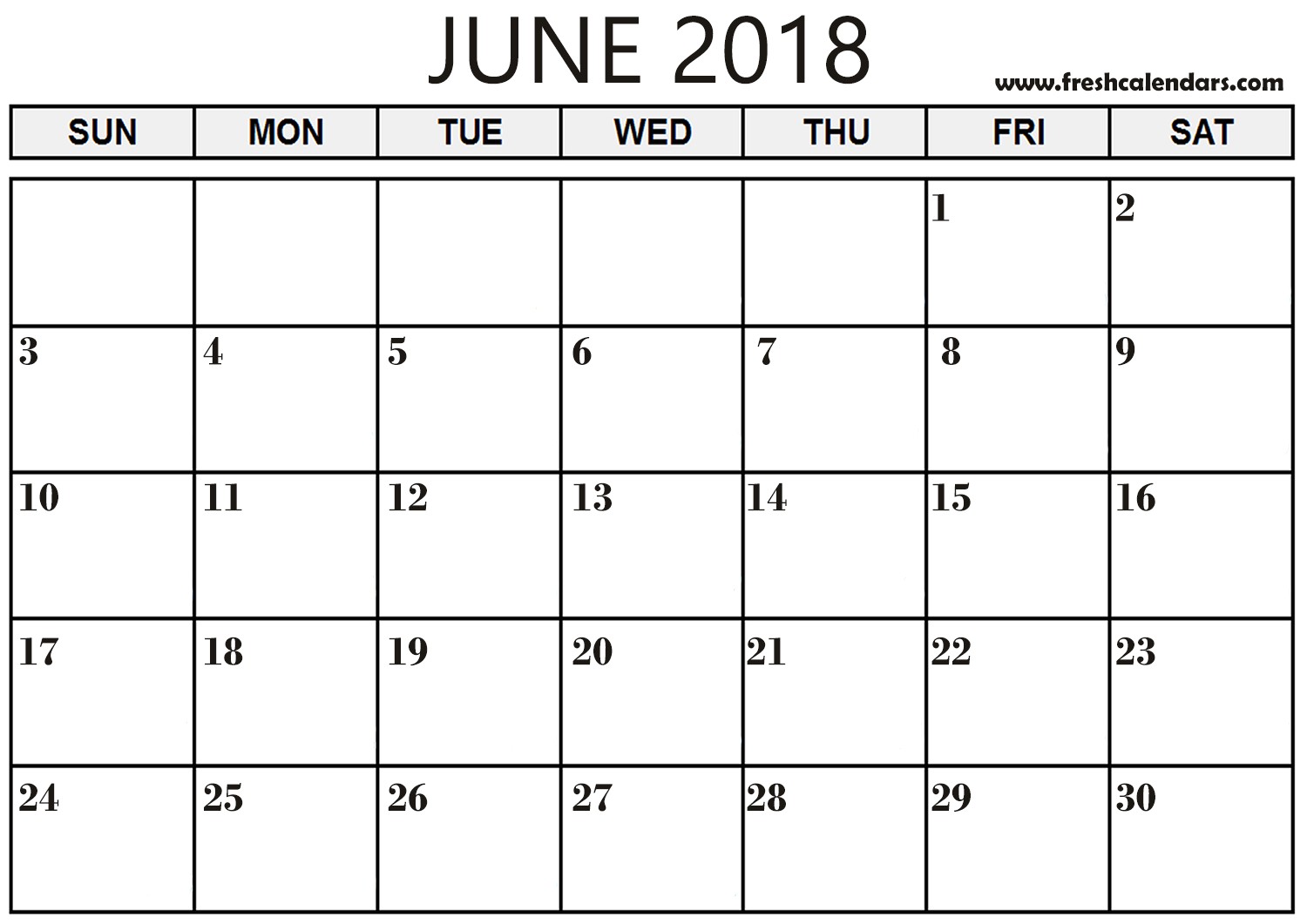 june 2018 calendar
