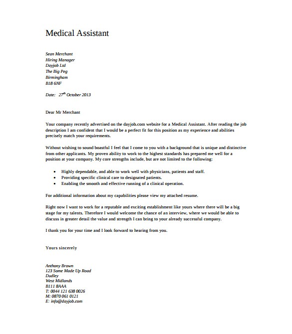Medical assistant Cover Letter Templates Free 6 Medical Cover Letter Templates Free Sample Example