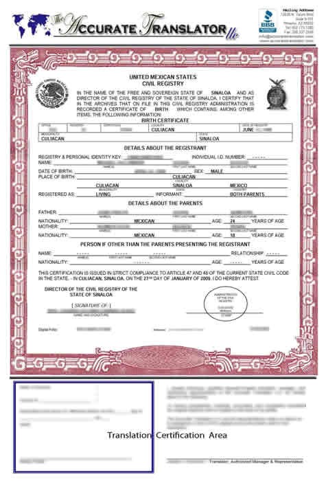 birth certificate translation template mexico