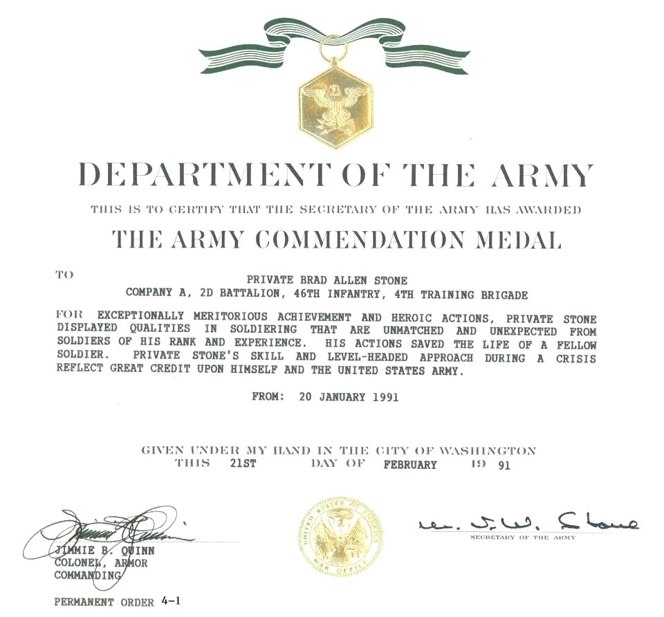 army achievement medal certificate template