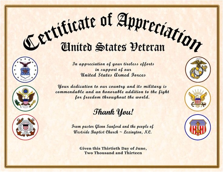 certificate of appreciation veterans