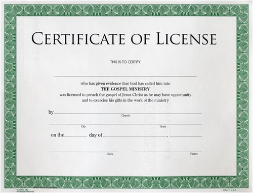 certificate of license to preach