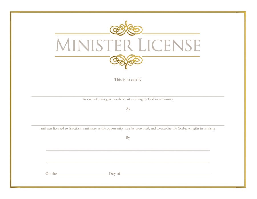 Minister License Certificate Template Minister 39 S License Certificate ordination Christian