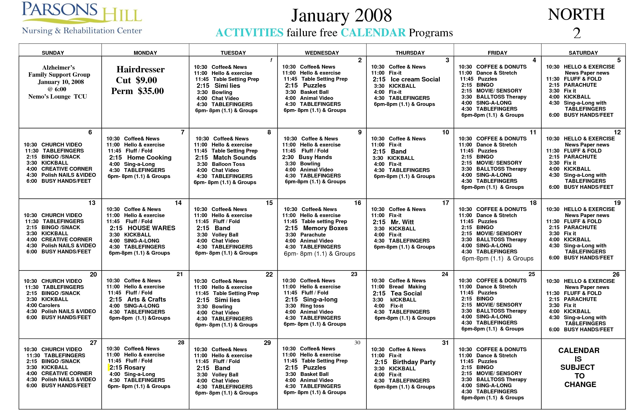 Nursing Home Activity Calendar Template 14 Blank Activity Calendar Template Images Printable