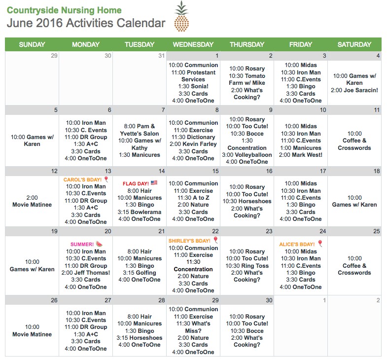 activity calendar template for seniors