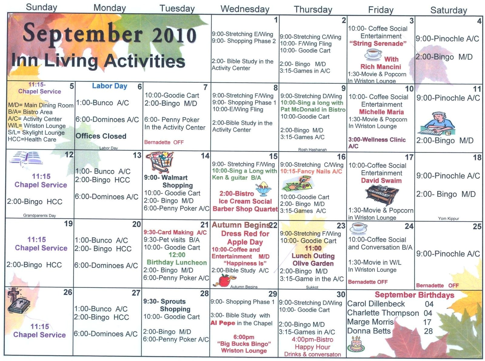 Nursing Home Activity Calendar Template Williamson ga us