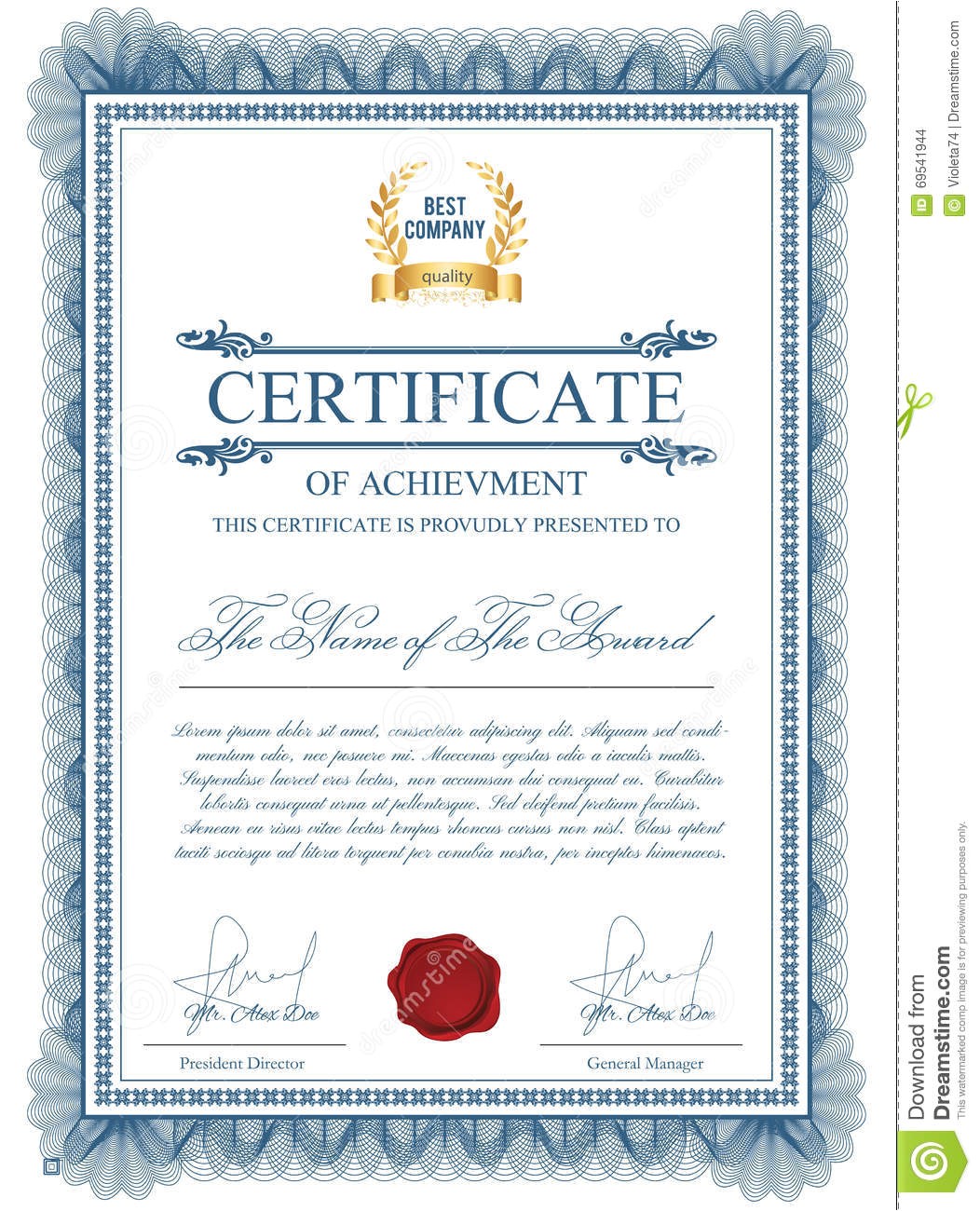 stock illustration certificate template guilloche elements blue diploma border design personal conferment vector layout award patent image69541944