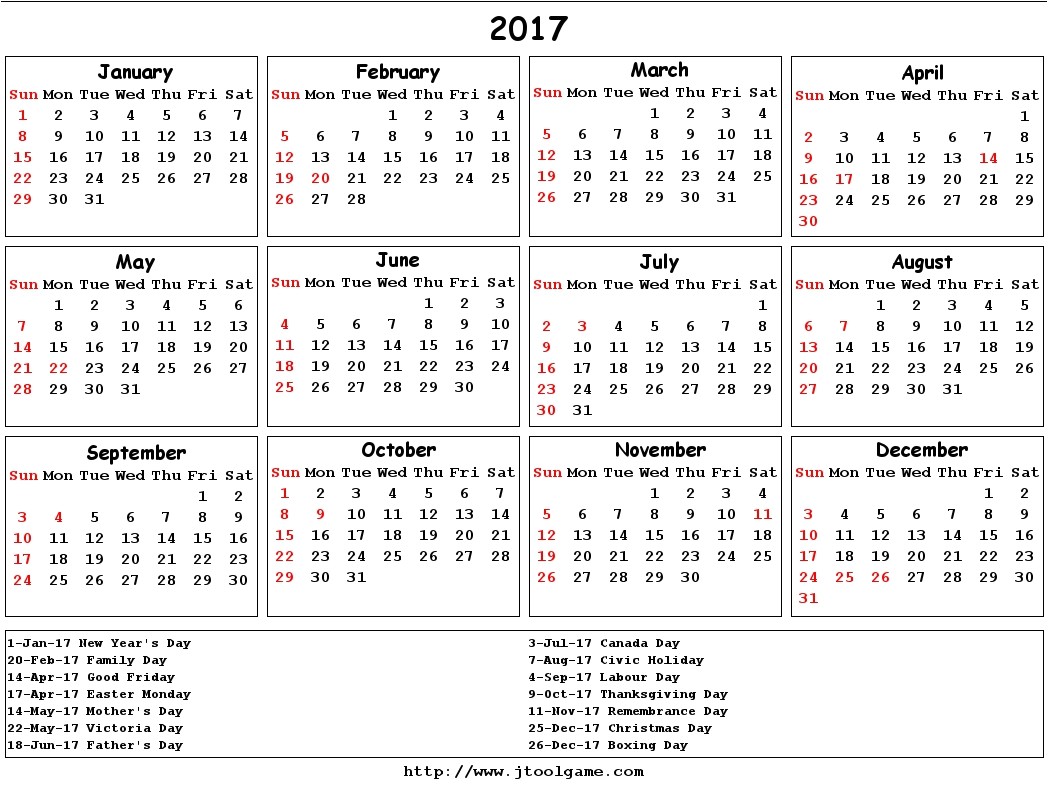 2017 calendar canada 461