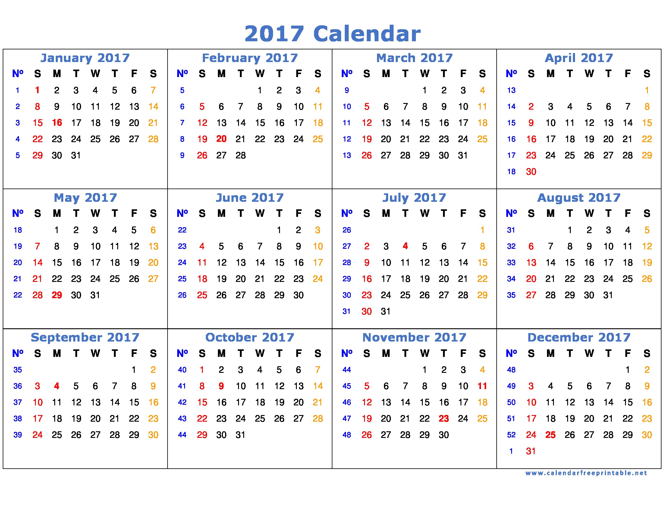 2017 calendar printable