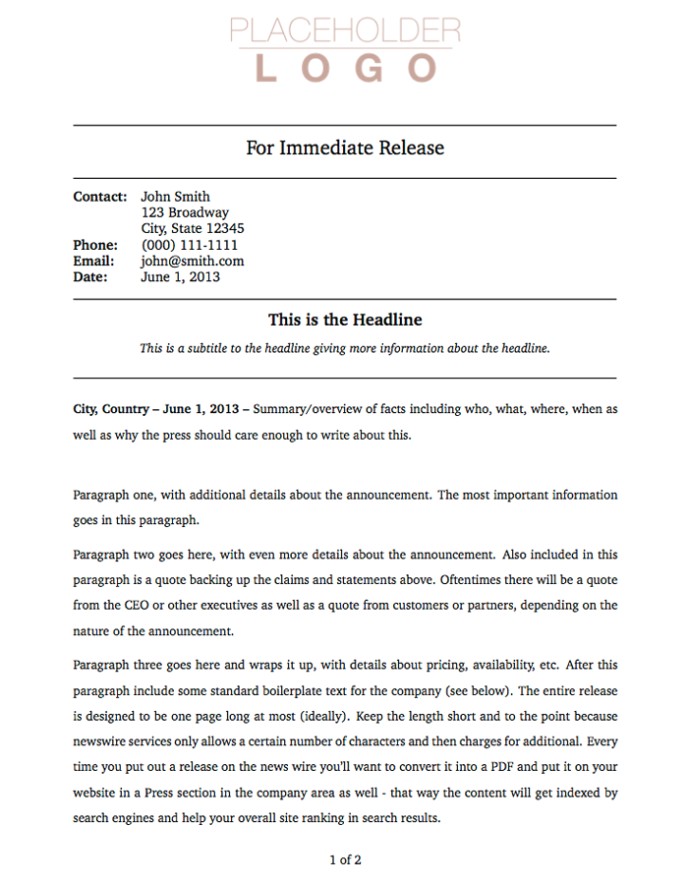 free press release template