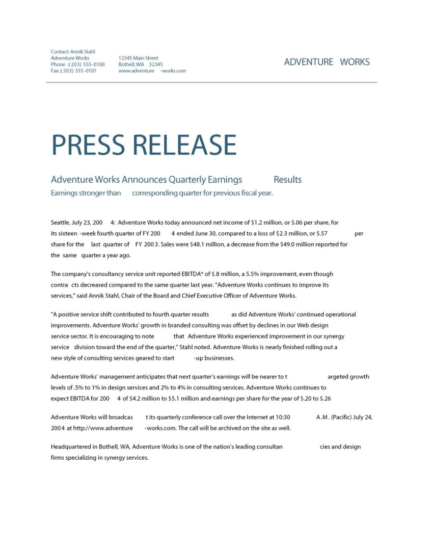 free press release template