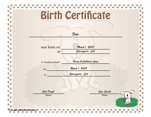 free puppy birth certificates