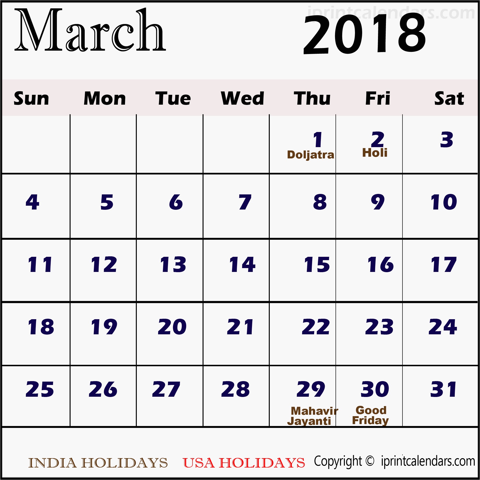 march 2018 calendar with holidays 498
