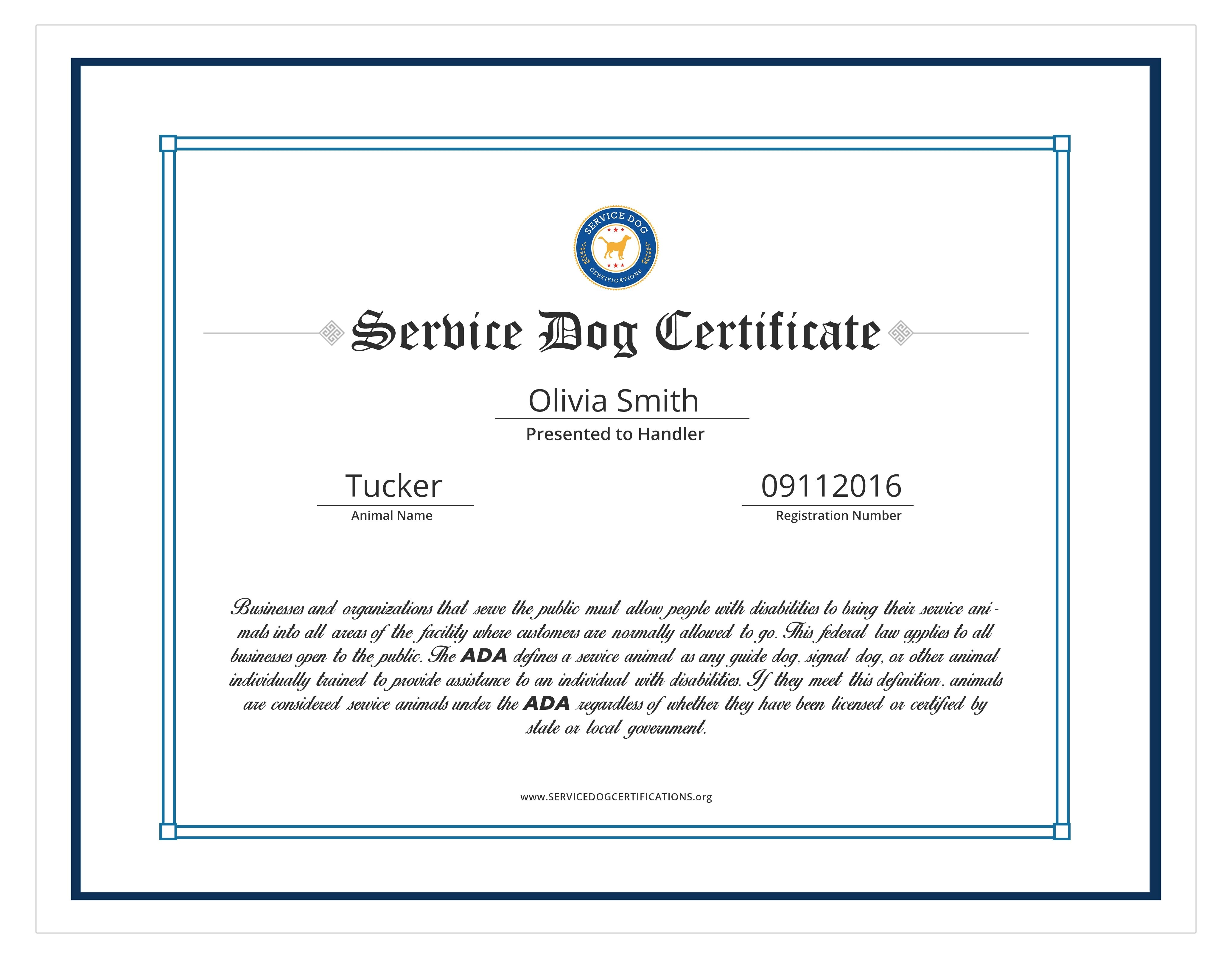 service dog certificate template
