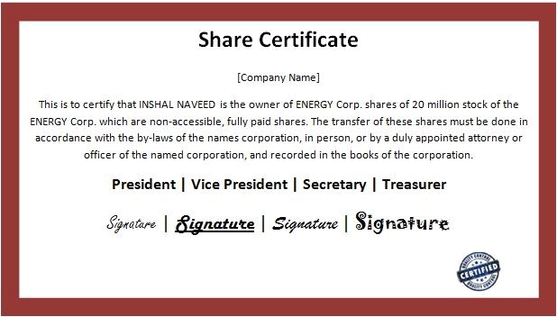 business share certificate template