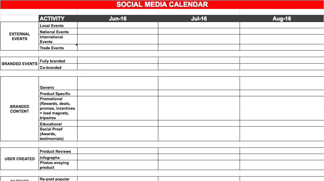 social media calendar template