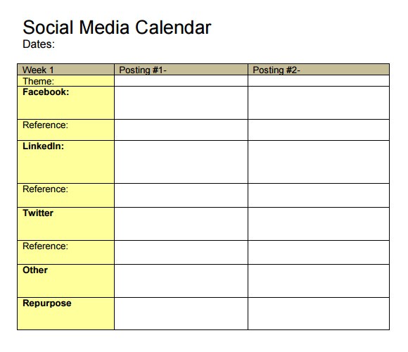 sample social media calendar
