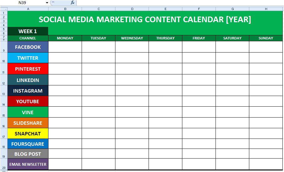 Social Media Posting Calendar Template social Media Content Calendar Template Excel Marketing