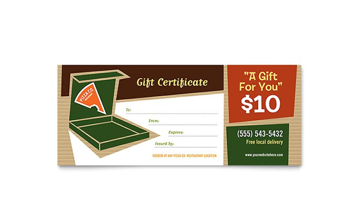 pizza pizzeria restaurant gift certificate template design fb0132601