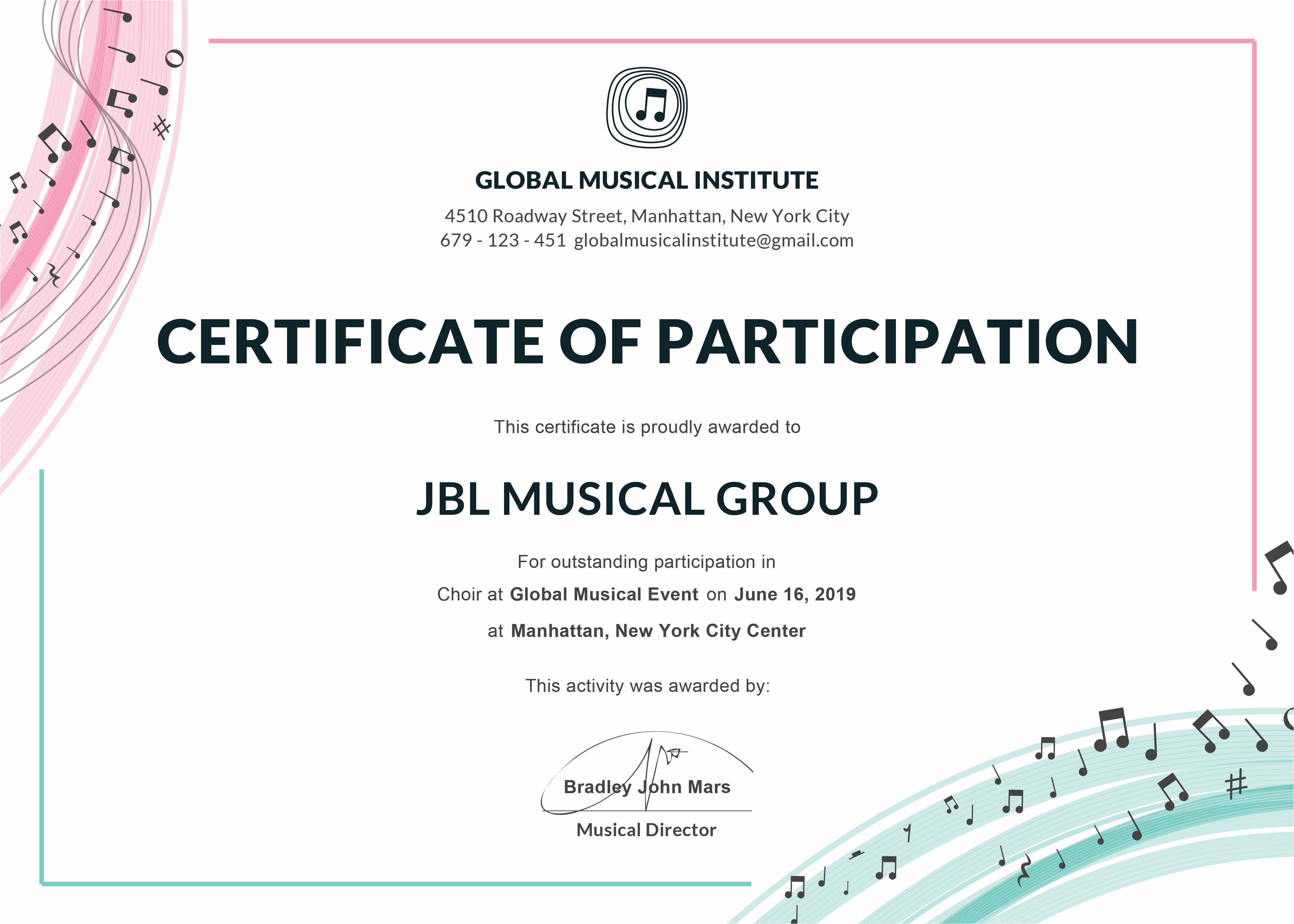 choir certificate of participation