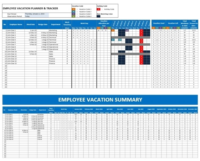 employee time off calendar template