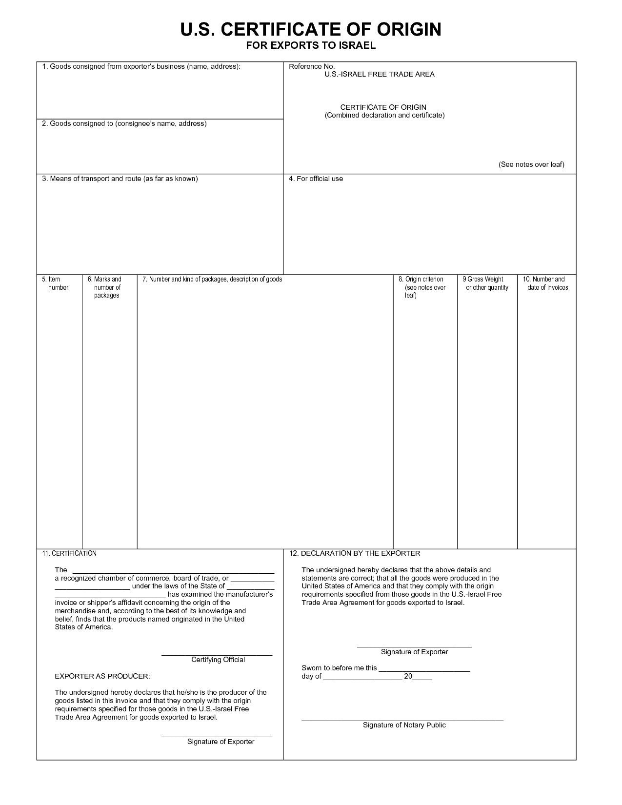 certificate of origin template pdf