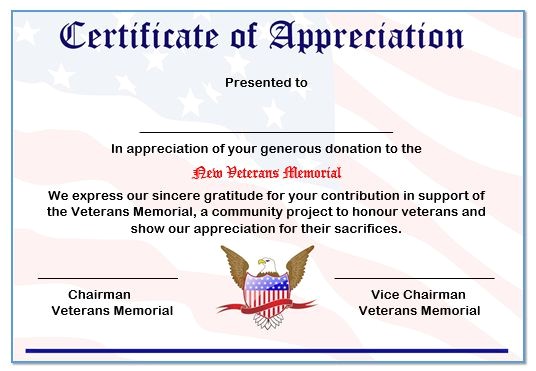 Veterans Appreciation Certificate Template 50 Professional Free Certificate Of Appreciation