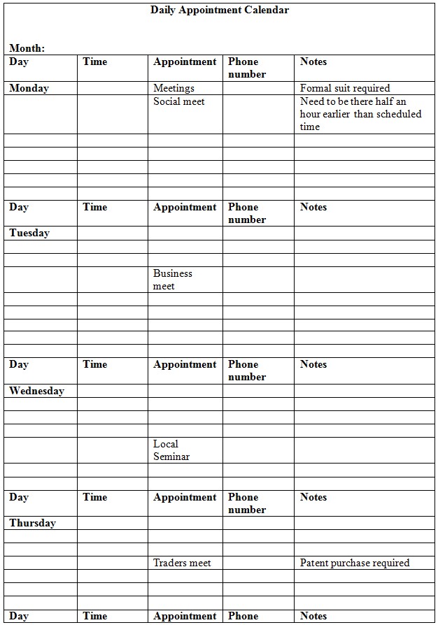 post printable daily appointment book 333008