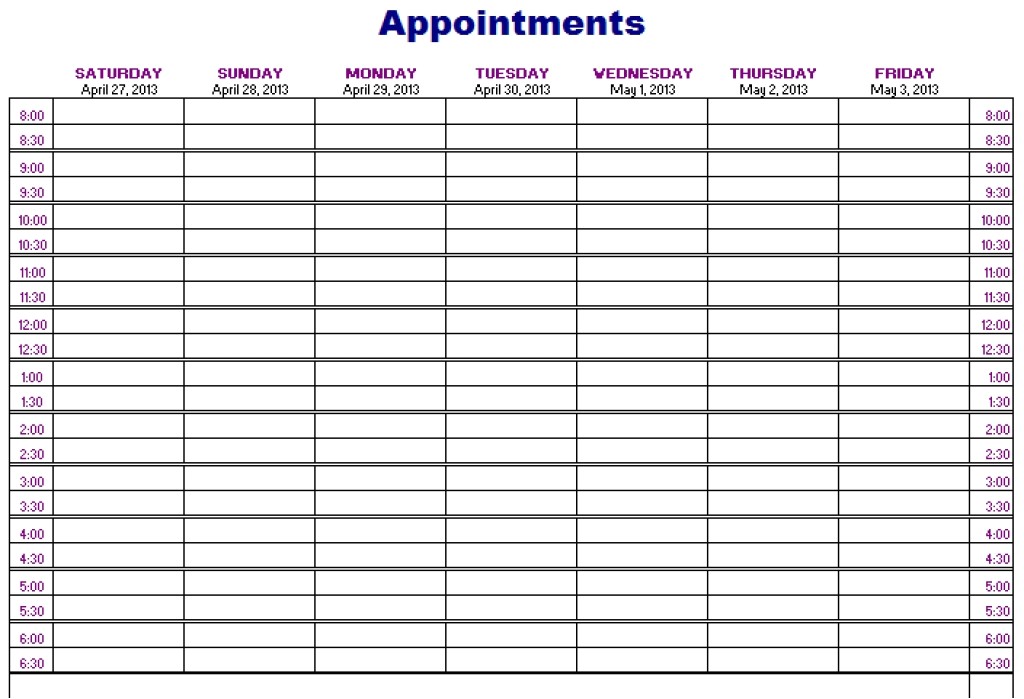 free printable appointment calendar