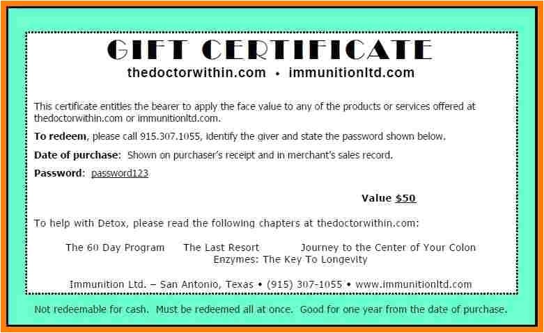 Wording for Gift Certificate Template Gift Certificate Wording Tryprodermagenix org