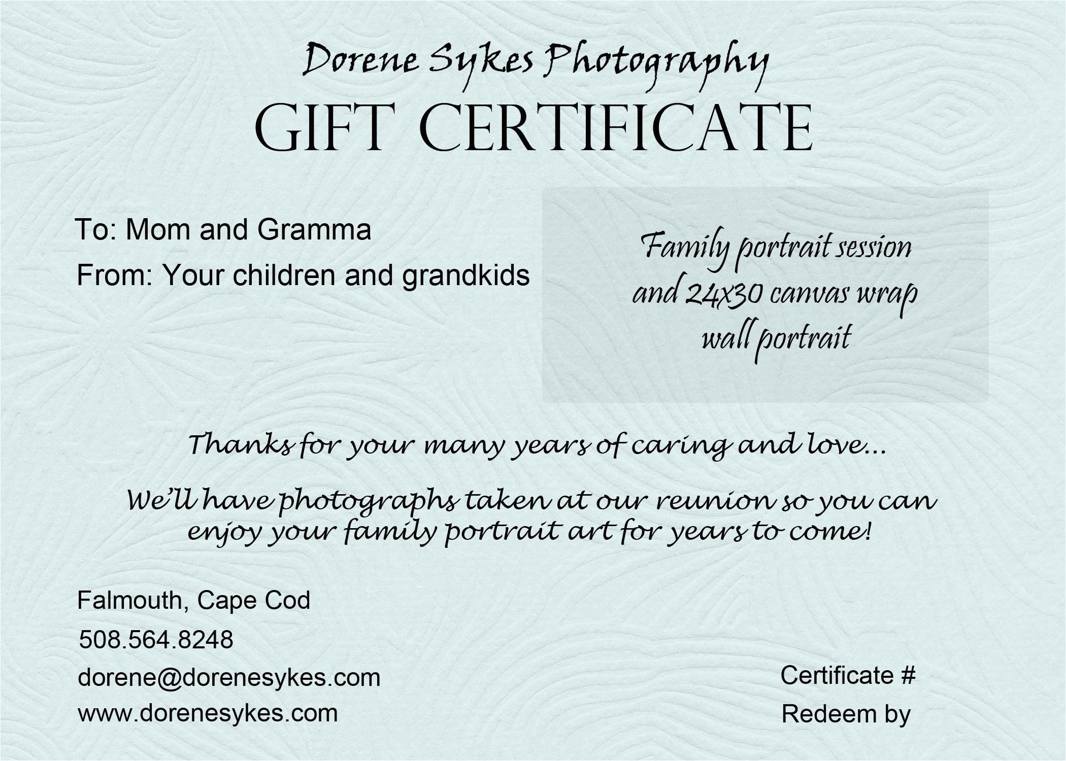 photography gift certificate wording