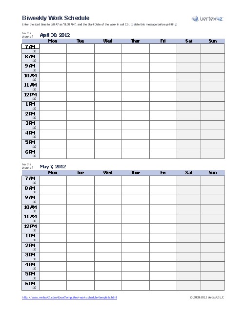 work schedule template