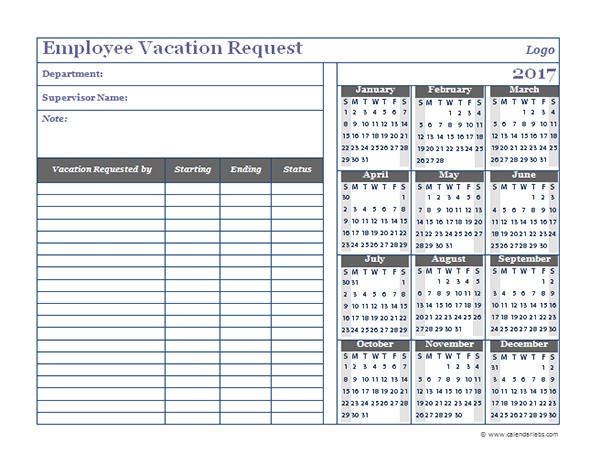 employee vacation schedule template 2017