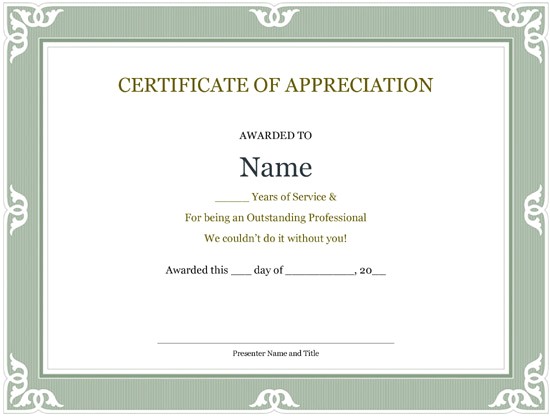years of service certificate templates