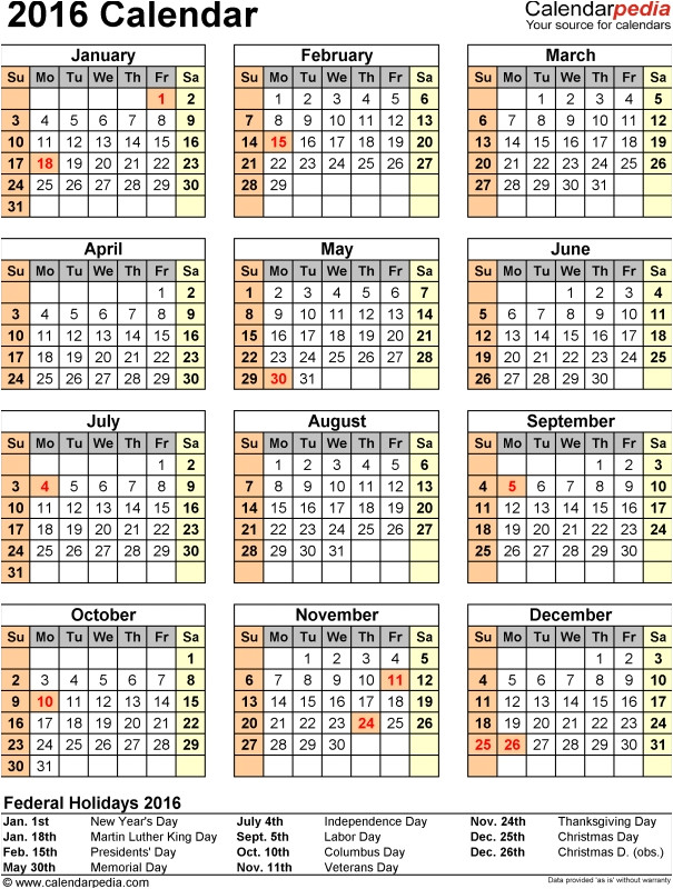 11x17 calendar template for 2016