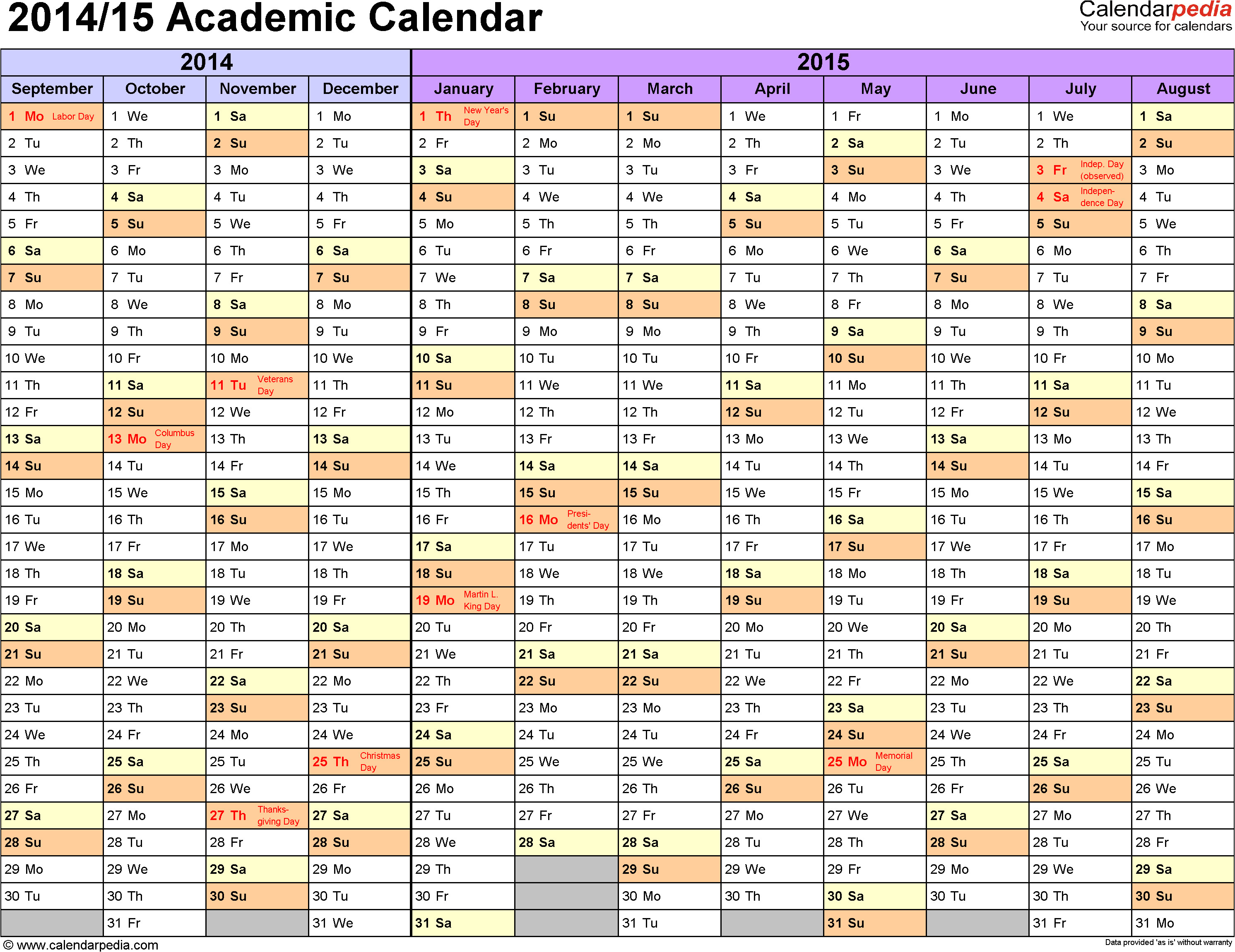 2014 15 academic calendar