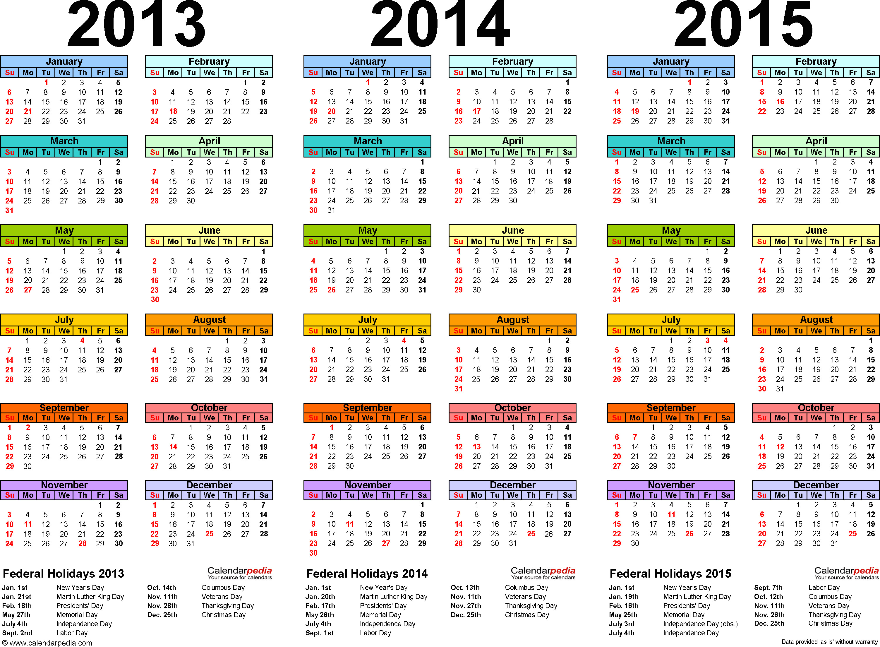 three year 2013 2014 2015 calendar pdf templates