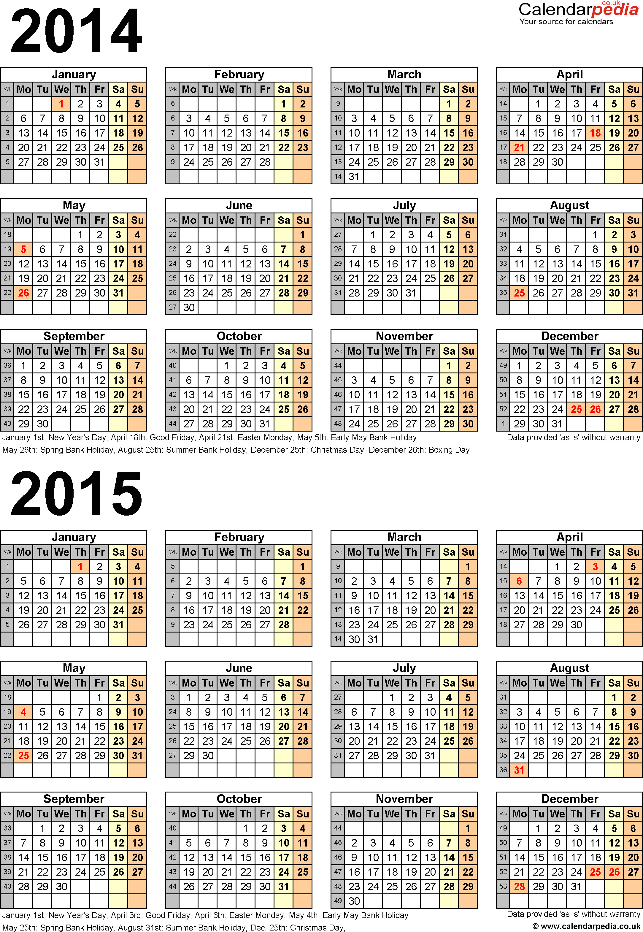 two year calendar 2014 2015 pdf templates