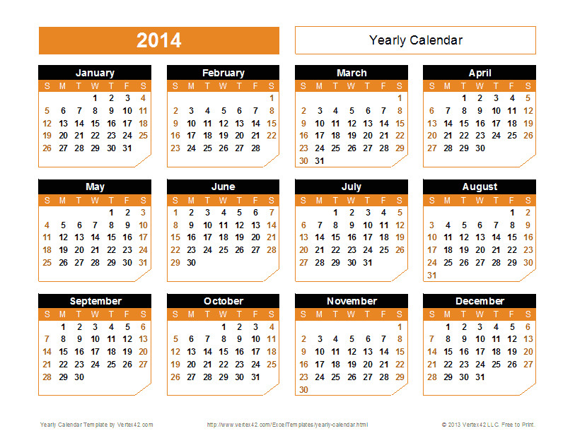 2014 Annual Calendar Template 2014 Calendar Templates and Images Monthly and Yearly