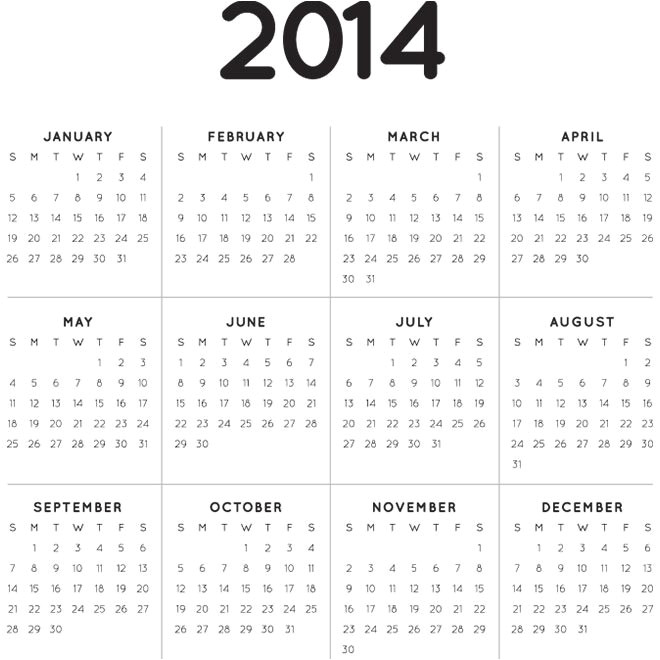 2014 yearly calendar template