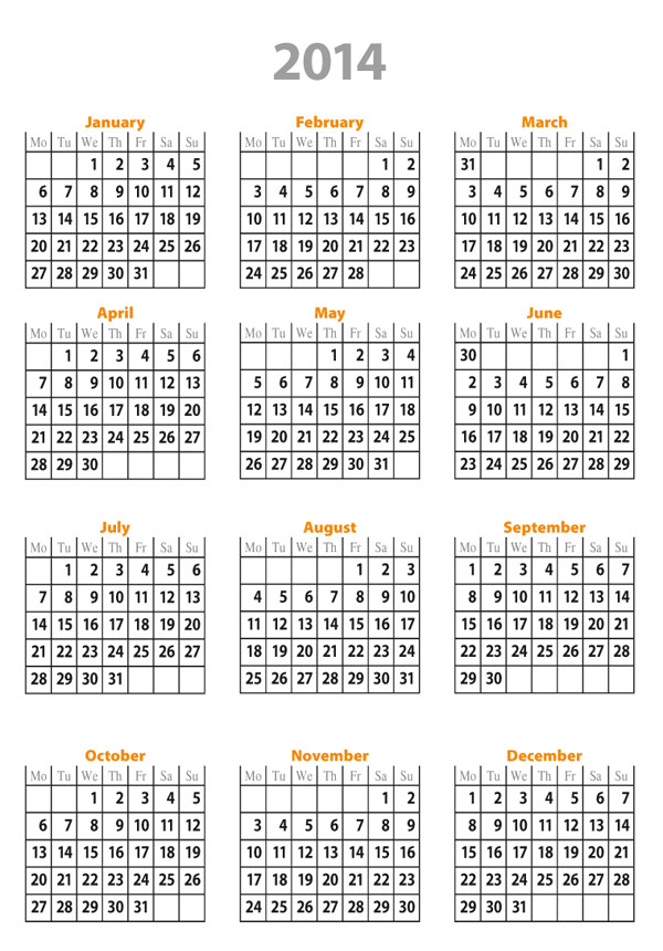 free calendar template 2014
