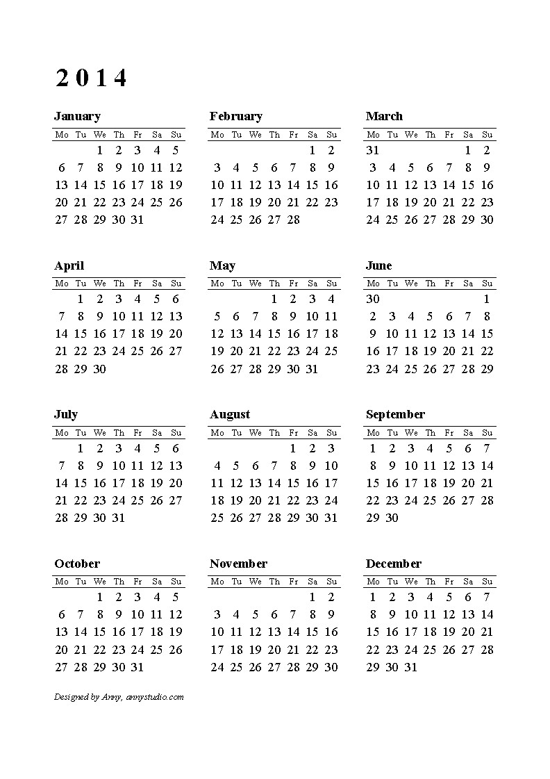 2014 printable calendar download templates