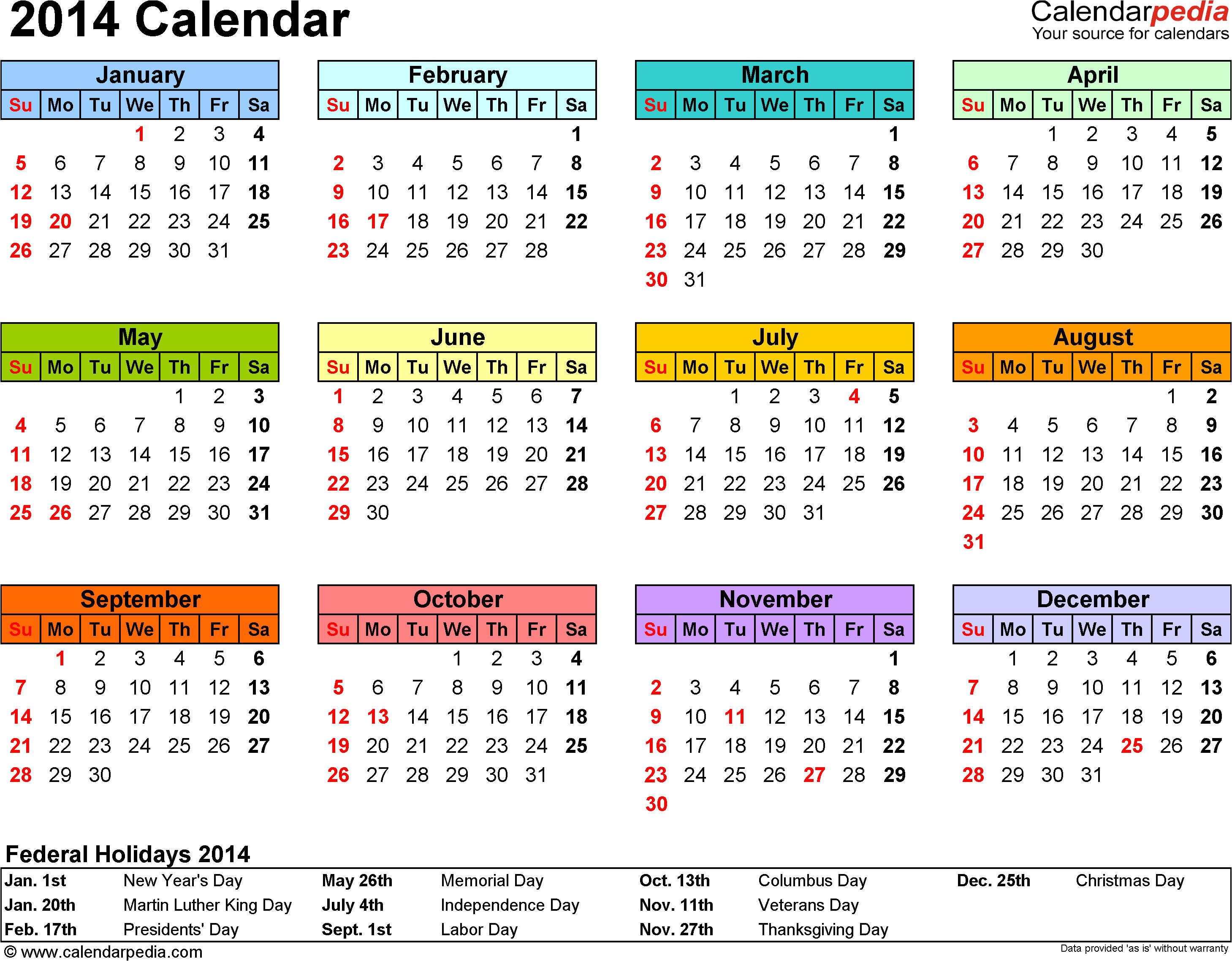 2014 calendar word templates
