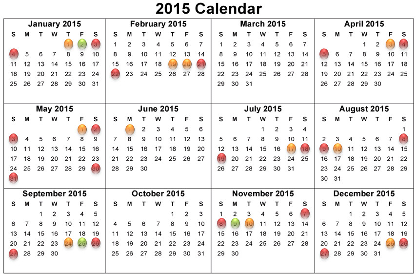 2015 calendar with holidays