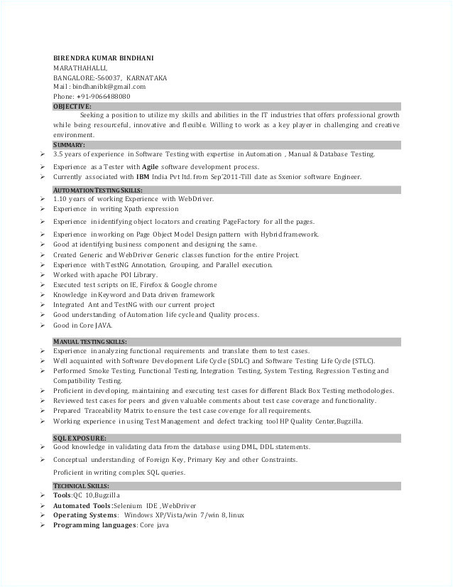 sample resume for 3 years experience in manual testing