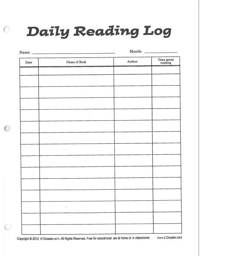 reading logs for 5th grade